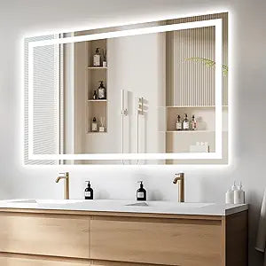 60X40 Led Bathroom Mirror with Lights, Anti-Fog, Dimmable, Backlit + Front Lit, Smart Bathroom Vanity Mirror, Memory