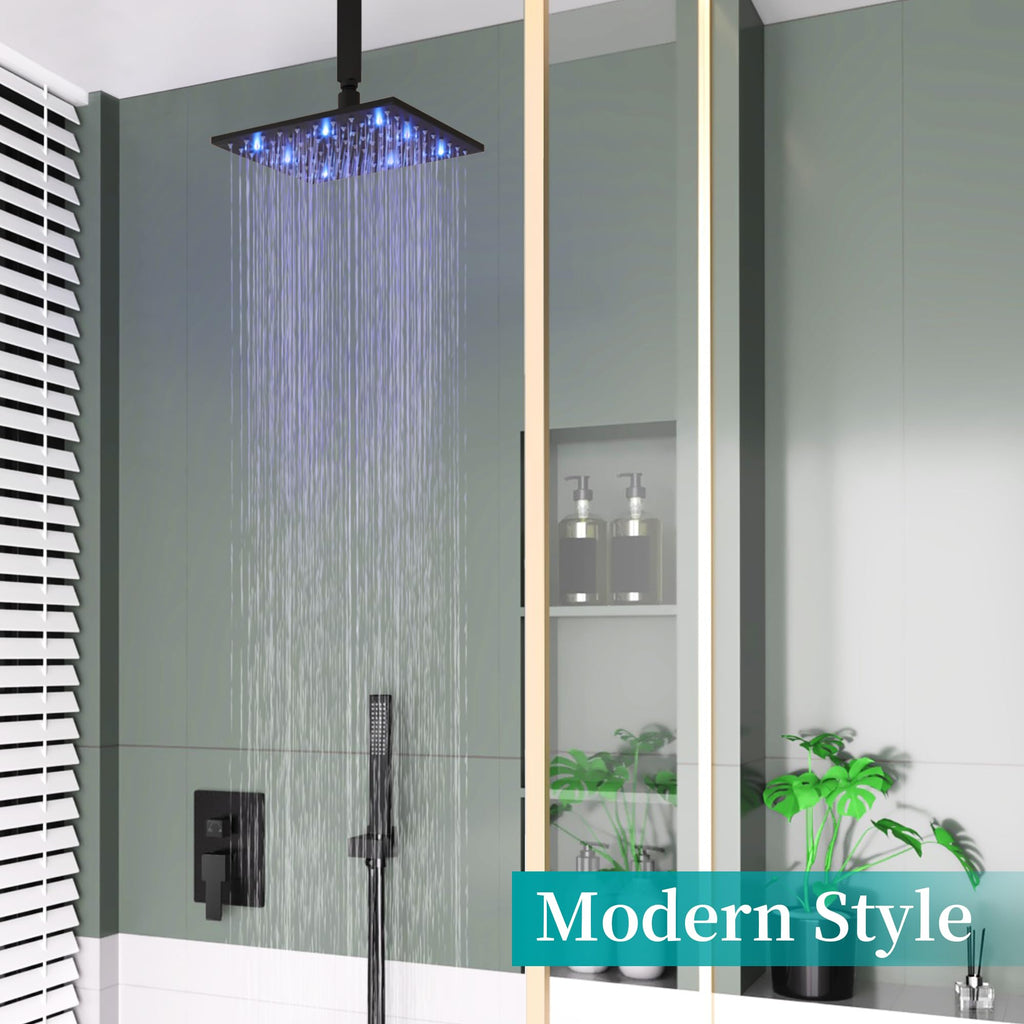 Ceiling Mount Shower System, LED 12 Inch Full Body Shower Head