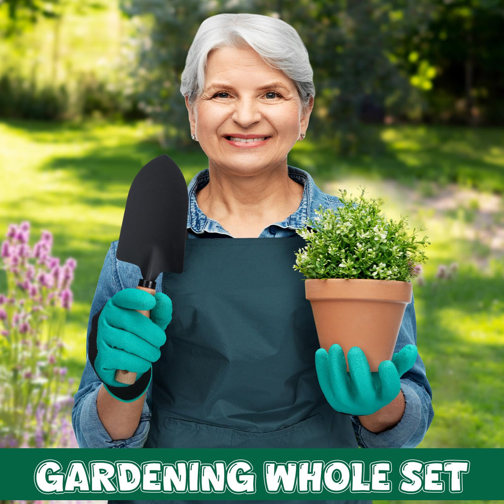 9 Pcs Gardening Gifts for Women, Sun Hat Apron Gloves Tools Set
