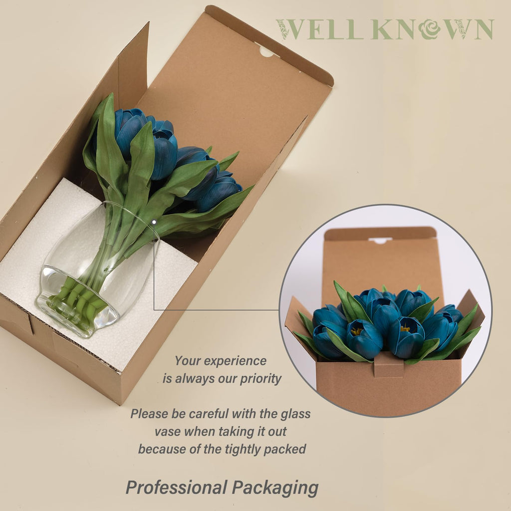 12 Pcs Fake Tulips Artificial Flowers in Vase with Faux Water, Foam Tulip Flower Arrangement with Vase Decor, Dining