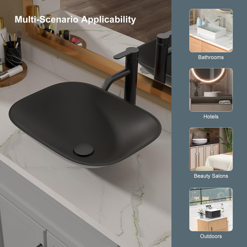 Bathroom Vessel Sink Tempered Glass Bowl Vessel Sink with Faucet and Pop-up Drain Combo Matte Black Countertop