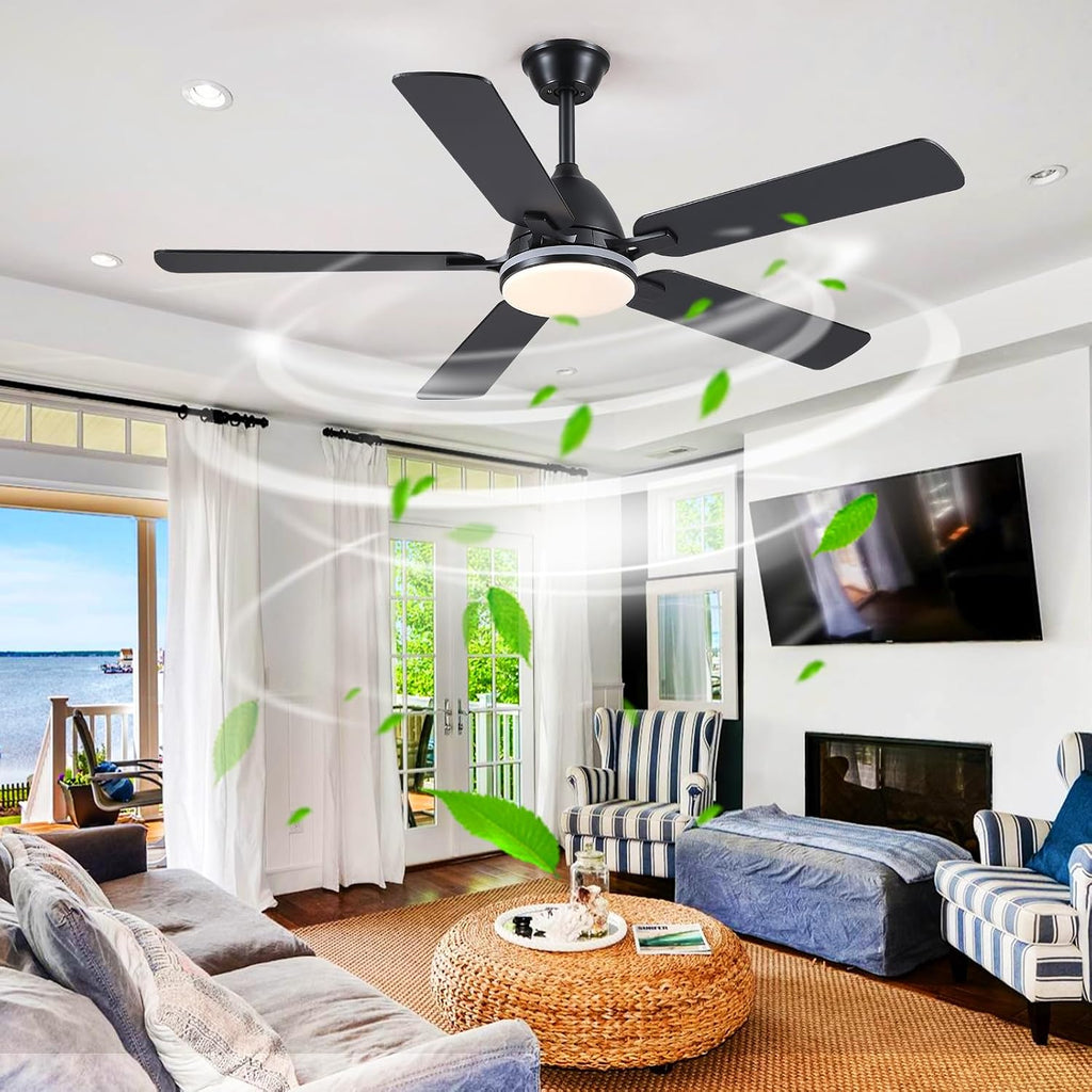 Ceiling Fans with Lights, 52 Inch Low Profile Ceiling Fan with Light and Remote Control,Reversible, RGB_3CCT, Dimmable, Quiet, Black Ceiling Fan for Bedroom Indoor/Outdoor Use A101-B0DTDB527S