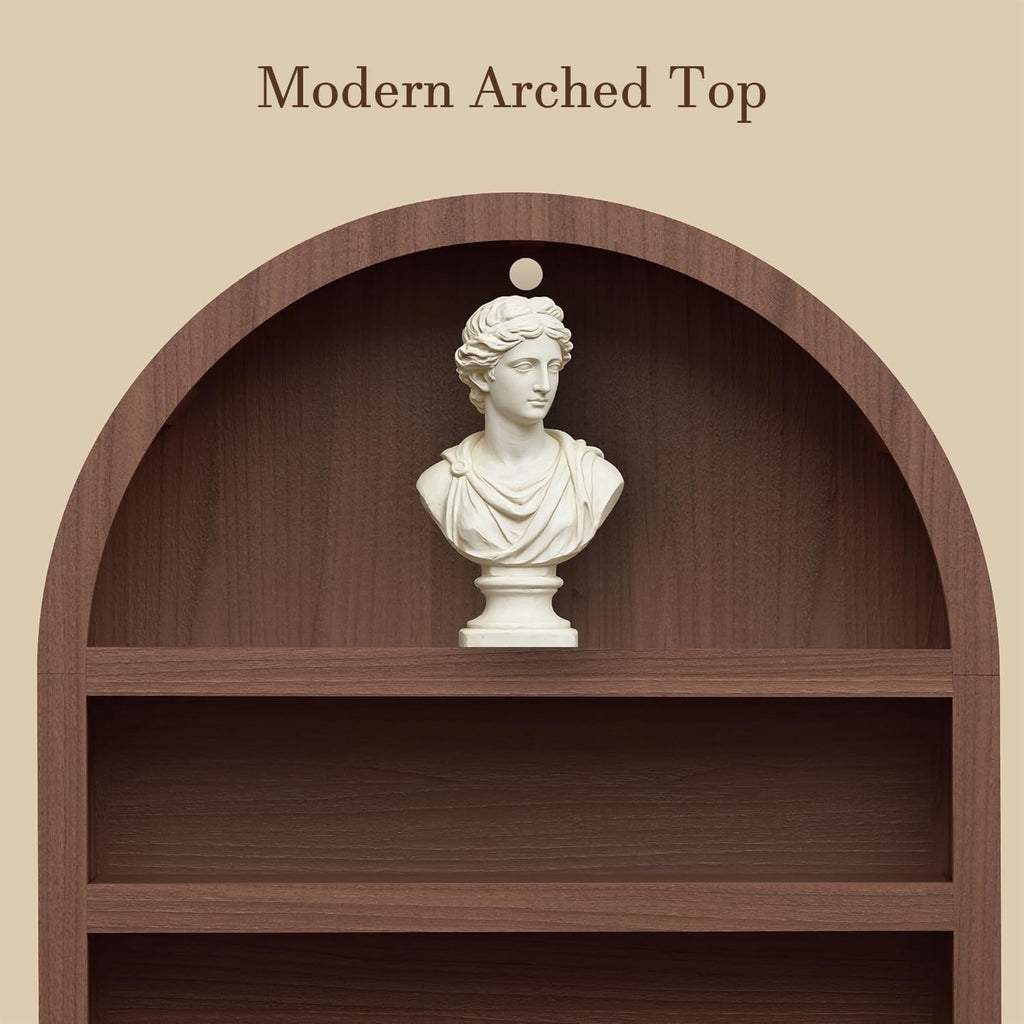 Book Shelf 70" Tall Bookcase with Drawer,7-Tier Arched Cabinet with Storage and Fluted Door,Mid-Century Modern