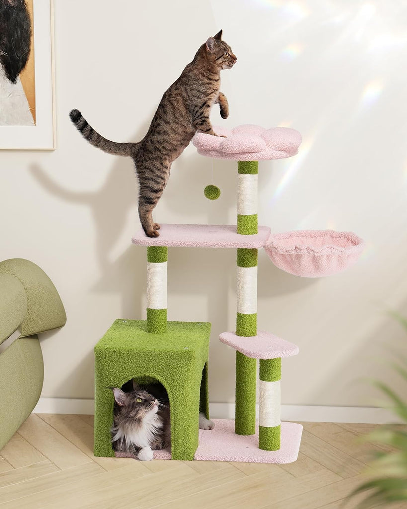 Flower Cat Tree for Indoor Cats, 41.2" Cute Cat Tree for Adult Cats