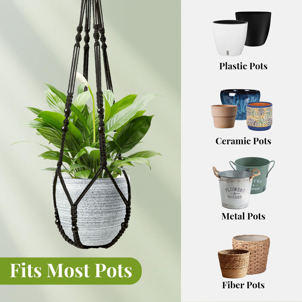 Macrame Plant Hanger Indoor Set of 4 with 8 Hooks, Indoor Outdoor Hanging Planter for Plants Holder with Decorative