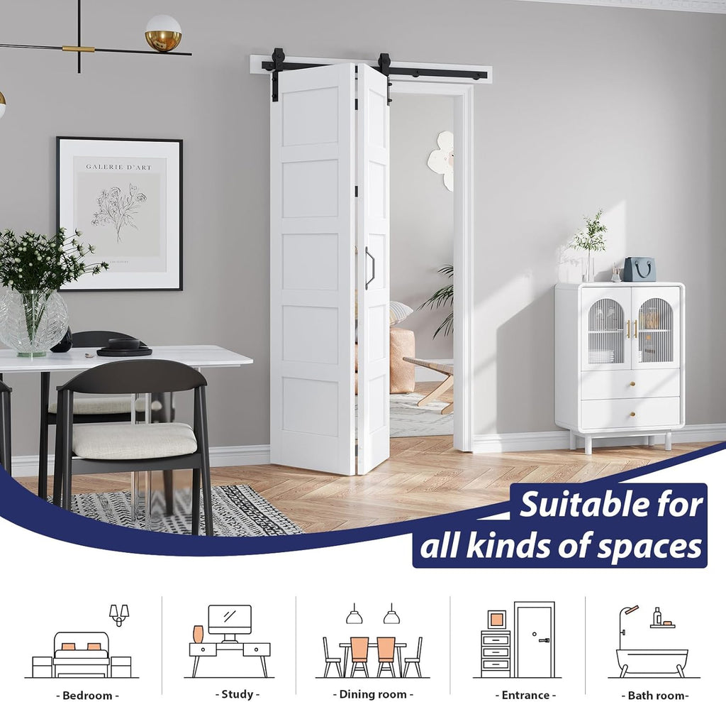 48X84(Double 24x84) Bi-fold Barn Door Folding Doors White with 52" Hardware Kit,Interior Water-Proof