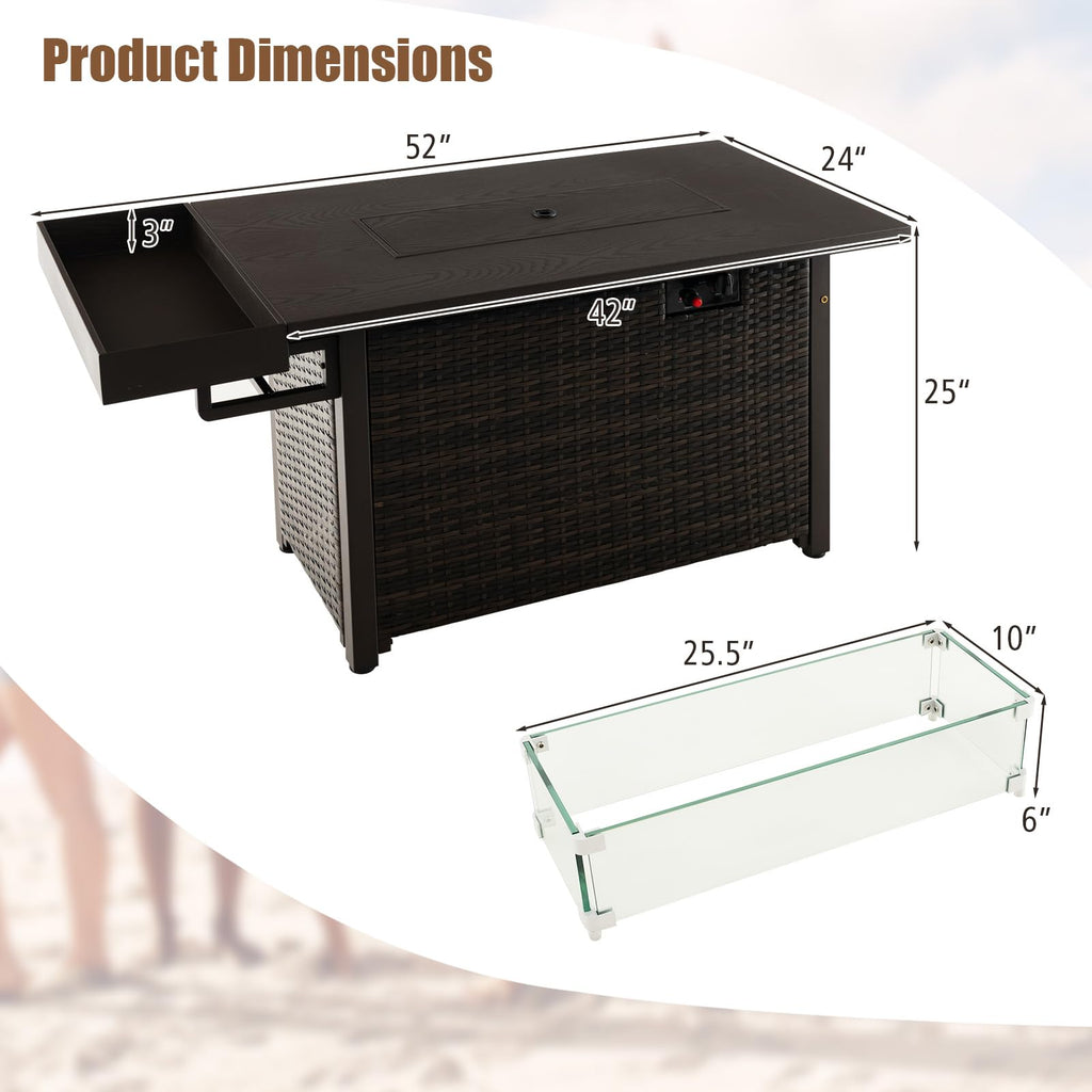 52 Inch 50, 000 BTU Patio Propane Fire Pit Table with Wind Guard