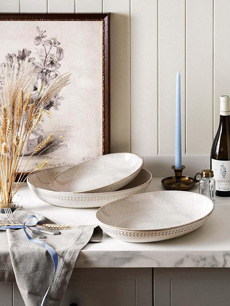 Ceramic Serving Bowls Set of 2, Large Oval Serving Dishes for Entertaining, 11.8 & 13.5 Inch Salad Bowl Counter