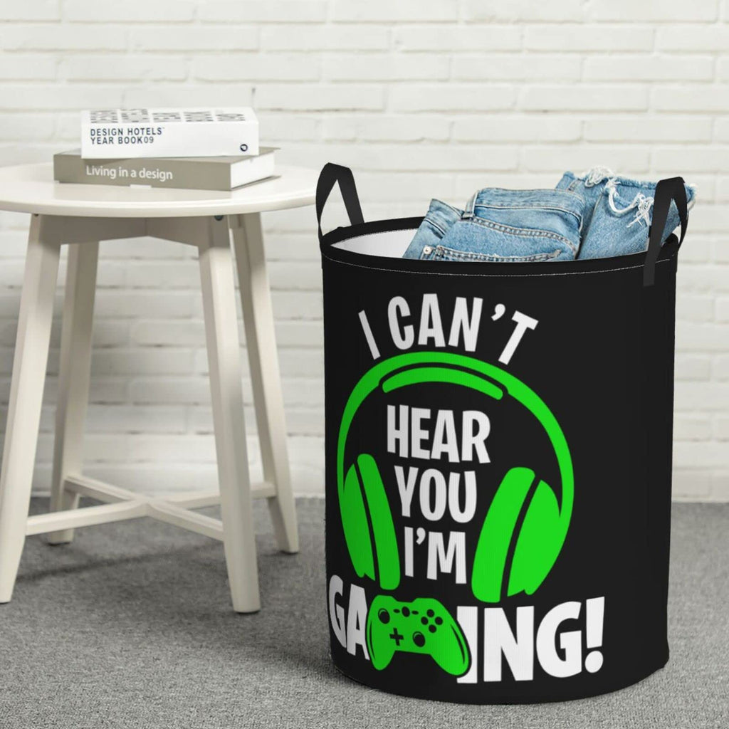 Headphones And Gamepad Round Laundry Hamper Storage Basket Toys Clothes Organizer Bin Bathroom Bedroom Dorm Nursery