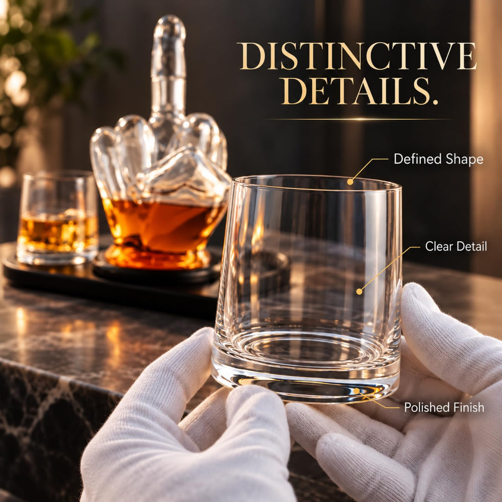 Middle Finger Whiskey Decanter Set With Whiskey Stones - Wine Container & Glasses - Scotch, Tequila, Brandy, Rum