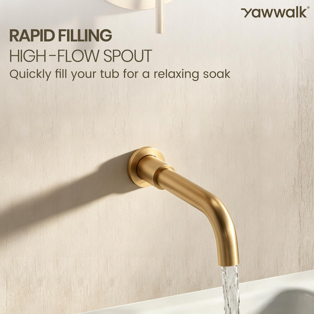 Bathtub Faucet Set, Shower System with Tub Spout, Valve, Brushed Gold