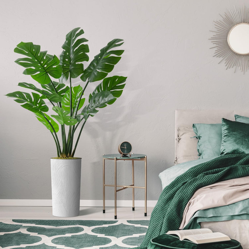 Artificial Tree in White Marble Effect Planter, Fake Monstera Silk Tree for Indoor and Outdoor Home Decoration - 65"