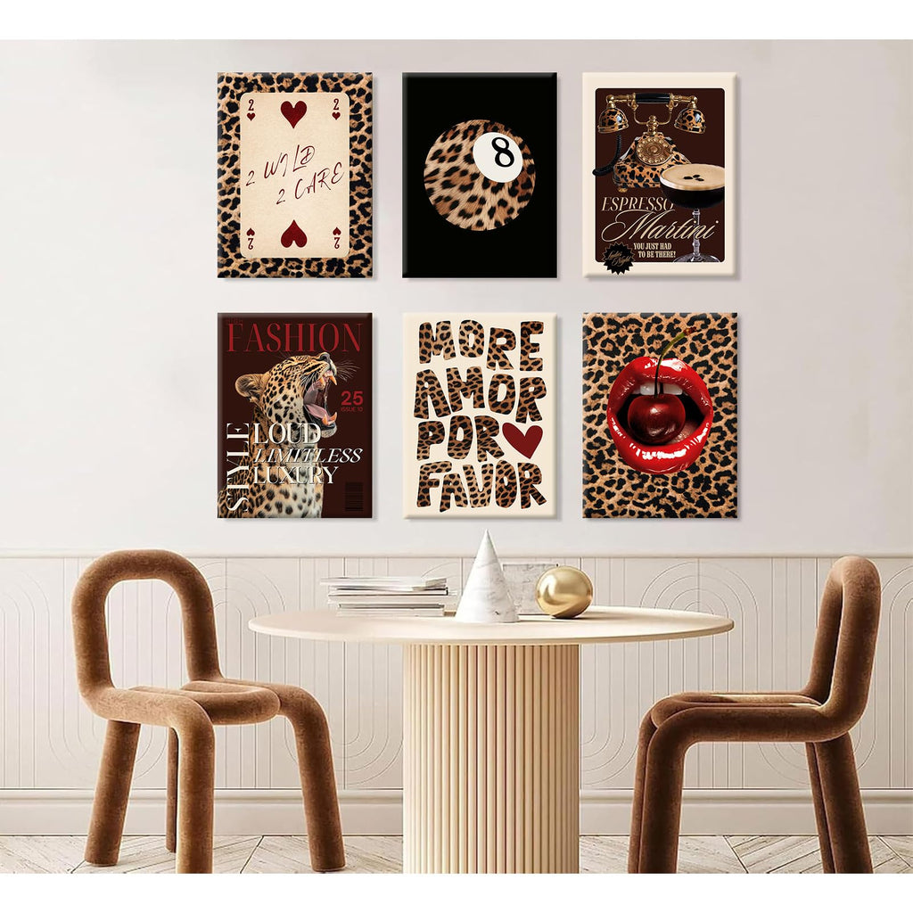Tendy Leopard Wall Art Cheetah Canvas Prints Leopard 8 Ball Wall Decor Preppy Aesthetic Pictures Fashion Cheetah