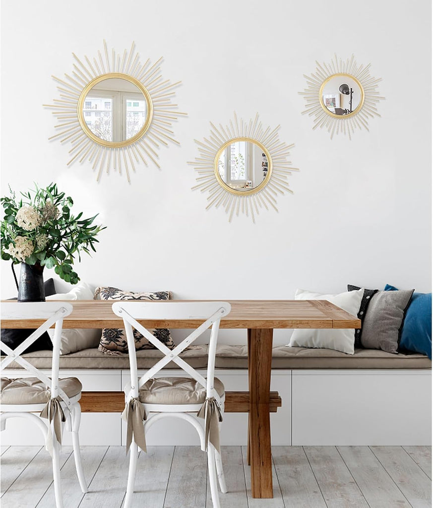 Gold Mirrors for Wall Metal Sunburst Wall Mirrors Home Décor Decorative Hanging Wall Art Bedroom Entryway Large 24" x
