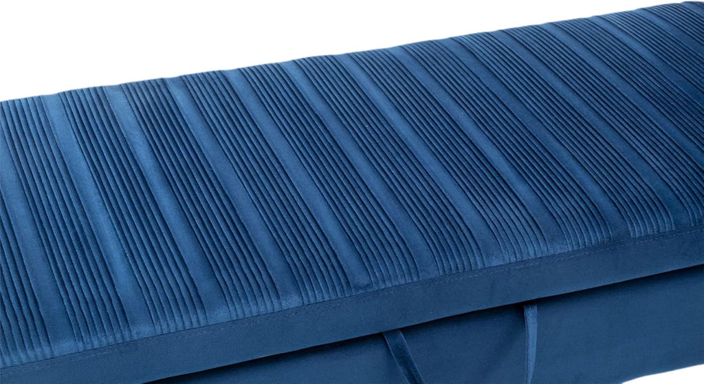 Modern Blue Velvet Storage Bench End of Bed Bench Ottoman, Upholstered Armed Entryway Bench Long Settee