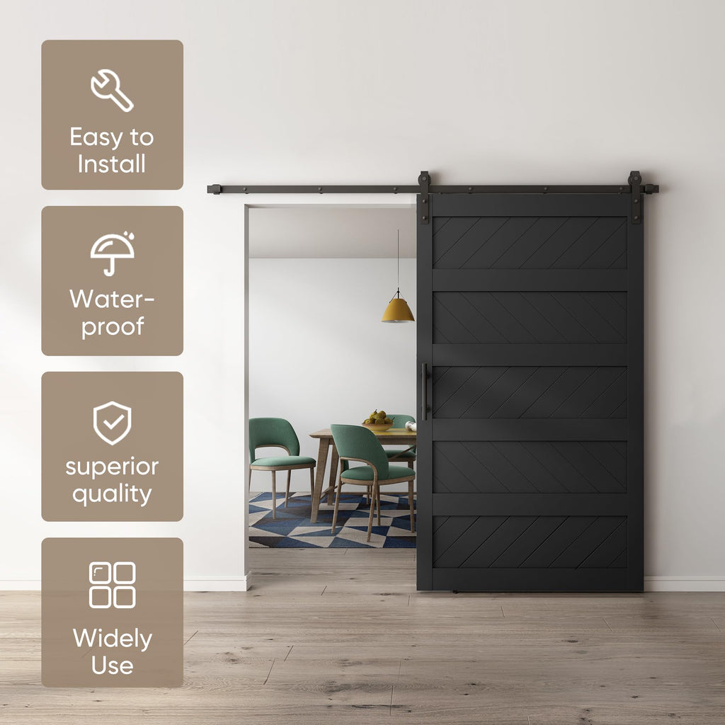 48x84 inch Wave-Shape Sliding Barn Door, Black, Hardware Kit Include