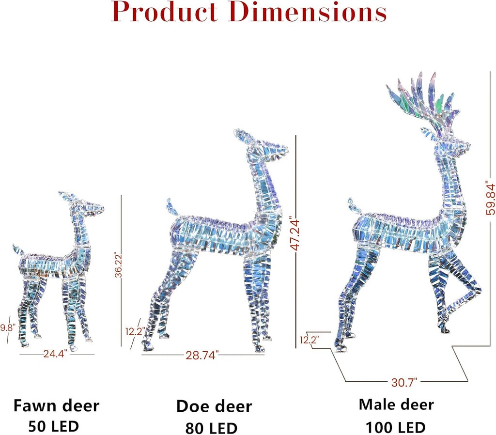3-Piece Lighted Christmas Deer Family Set, Pre-lit Reindeer Christmas Decoration Outdoor Set for Holiday Yard Patio