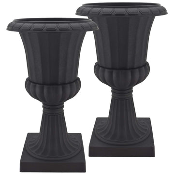 Plastic Garden Pedestal Urn, Set of 2 Classic Decorative Garden Pot Planter for Indoor and Outdoor Plants, 10" x 17"