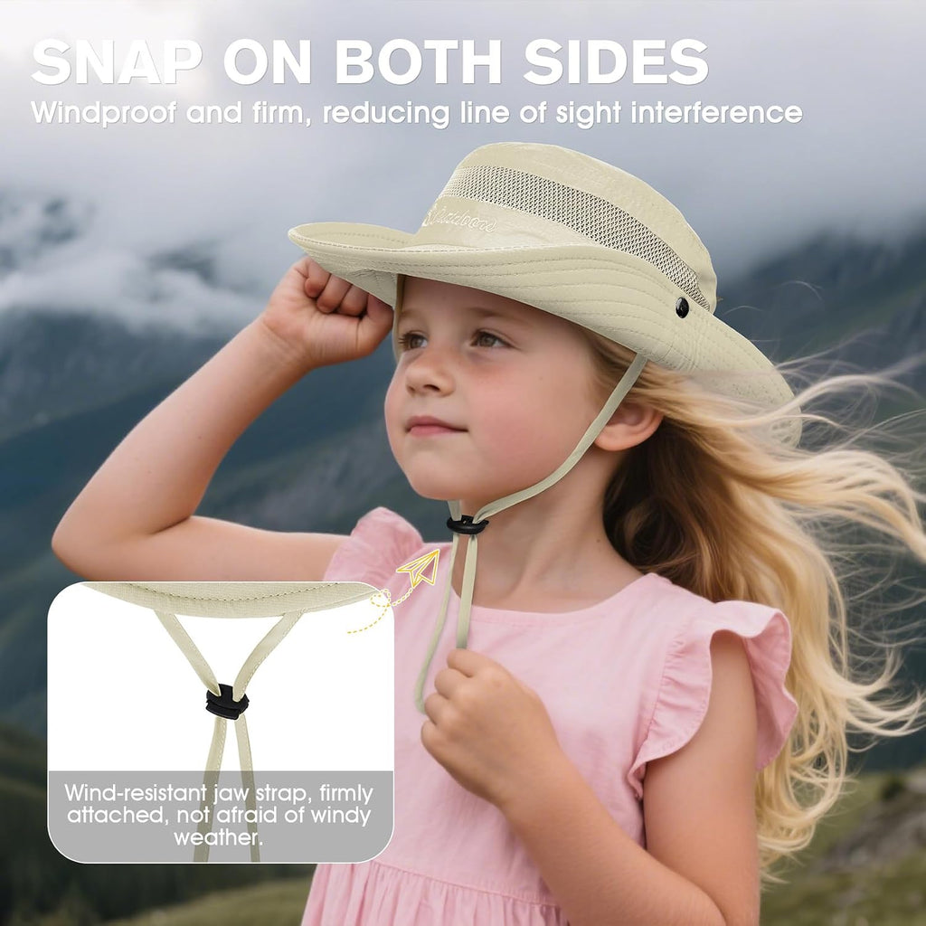 Outdoor Kids Sun Hat UPF 50+ Quick Dry Adjustable Bucket Hat Windproof Waterproof Beach Fishing Safari Hat