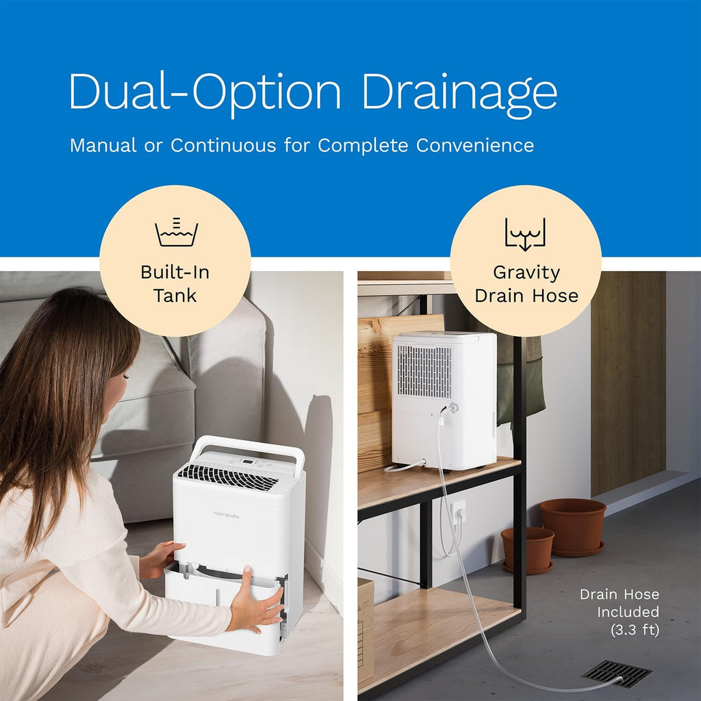 Dehumidifier 1,800 Sq Ft Wi-Fi (8 Pint MAX 24 Pint at 95°F, 90% RH) for Advanced Humidity & Moisture Control, Quiet