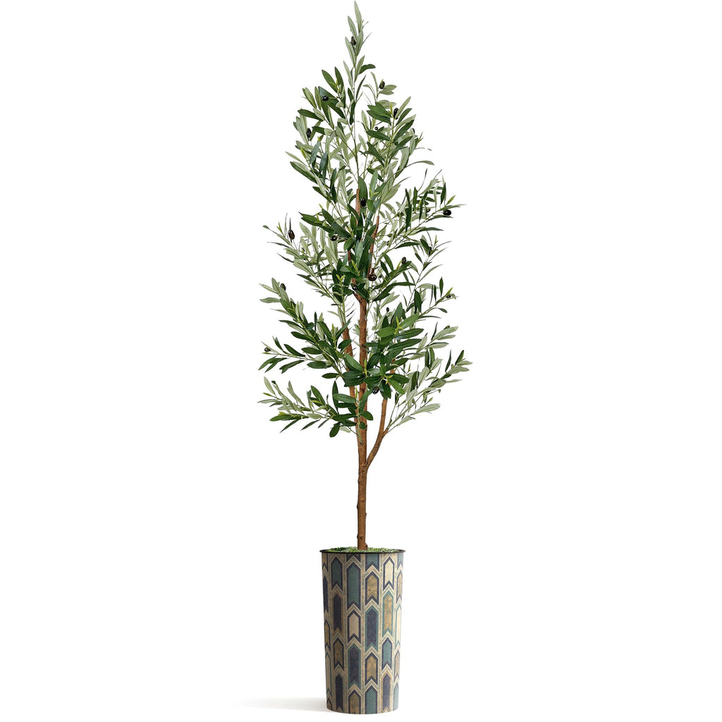 Artificial Tree in Modern Polygon Pattern Effect Planter, Fake Olive Silk Tree for Indoor and Outdoor Home Decoration