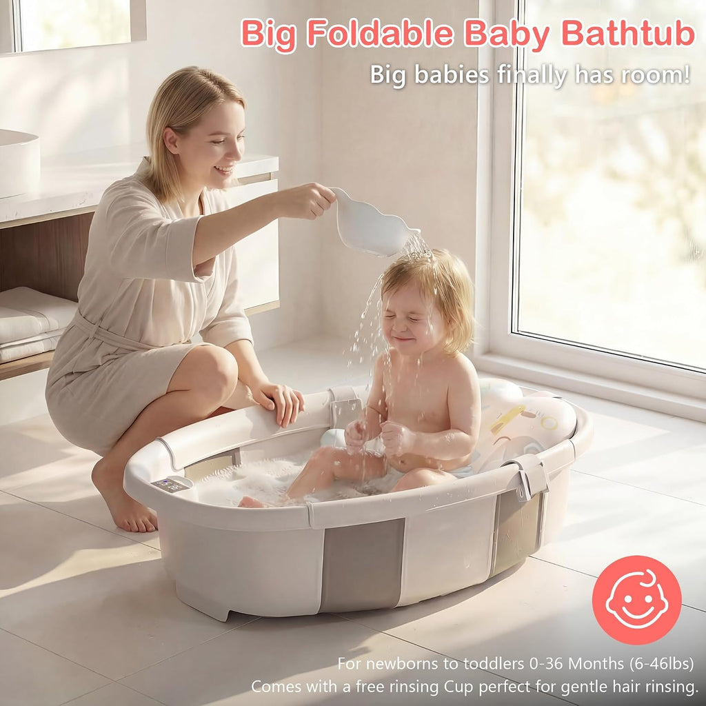 Collapsible Baby Bathtub - Large Baby Bath Tub with Thermometer | Bath Essential Bañera para Bebe Easy Fold Baby Tub