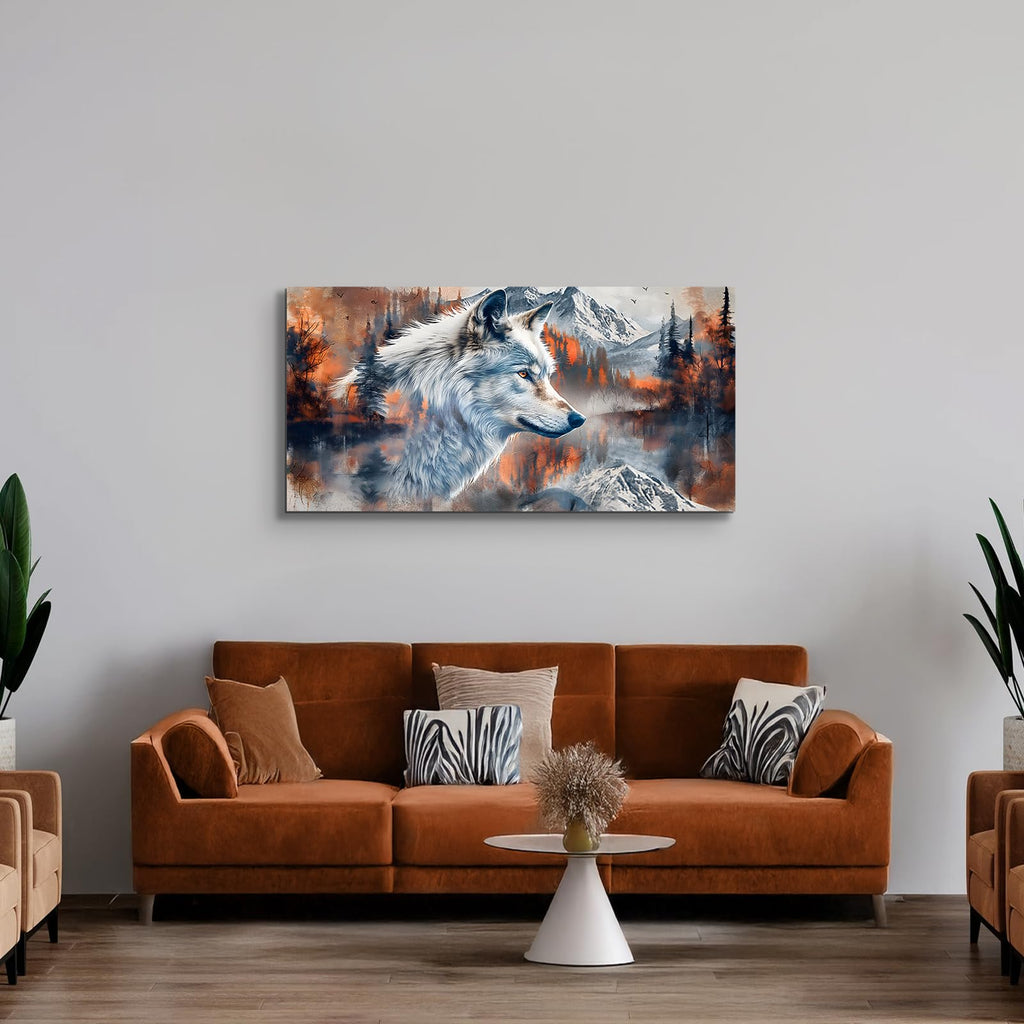 Silver Wolf Wall Art, Winter Landscape Canvas Prints 20"X40"