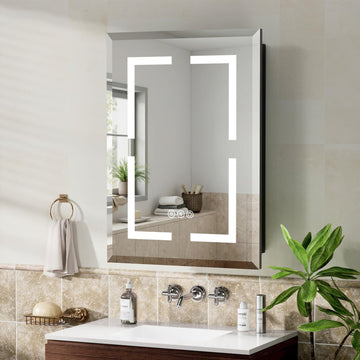 16X24 Inch Bathroom Medicine Cabinet, Adjustable 3-Color Brightness Dimming LED Mirror Recessed, Black