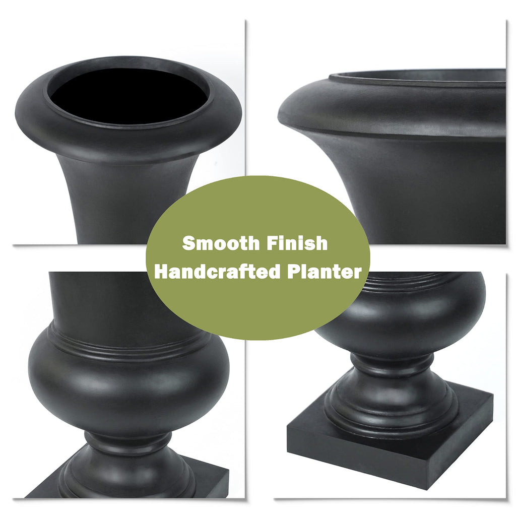 LuxenHome 23" Black Tall Urn Planter Pot with Drainage Hole and Rubber Plug