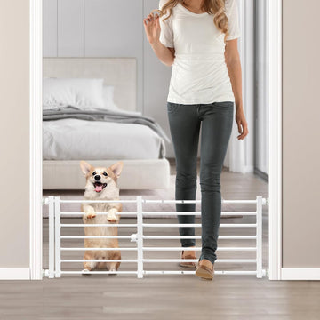 Indoor Dog Gate with Door, 26-41" Extra Wide Full Metal Pet Gate Short Dog Gate for Stairs, Pressure Mount 14'' Tall