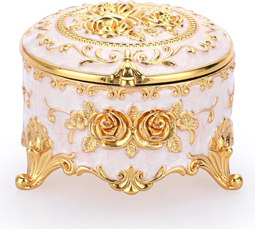 Vintage Round Jewelry Box Small Metal Trinket Storage Organizer