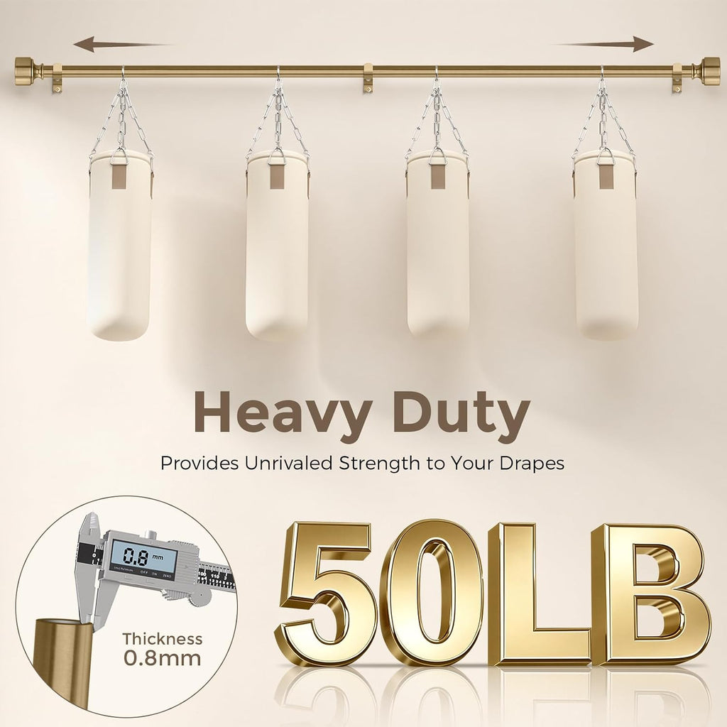 2 Pack Warm Gold Curtain Rod for Windows, Heavy Duty Brass Curtain Rod, 1" Diameter Adjustable Gold