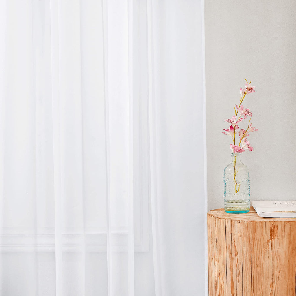 Soft White Sheer Curtains for Farmhouse, Rod Pocket Airy & Breathable Voile Sheer Window Drapes with Light Filtering