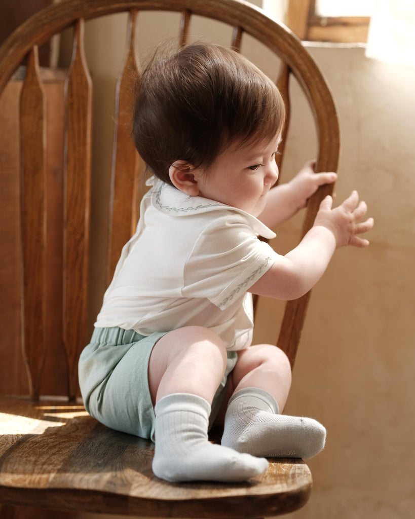 Baby Boy Piece Outfit Spanish Vintage Sage Green Peter Pan Collar