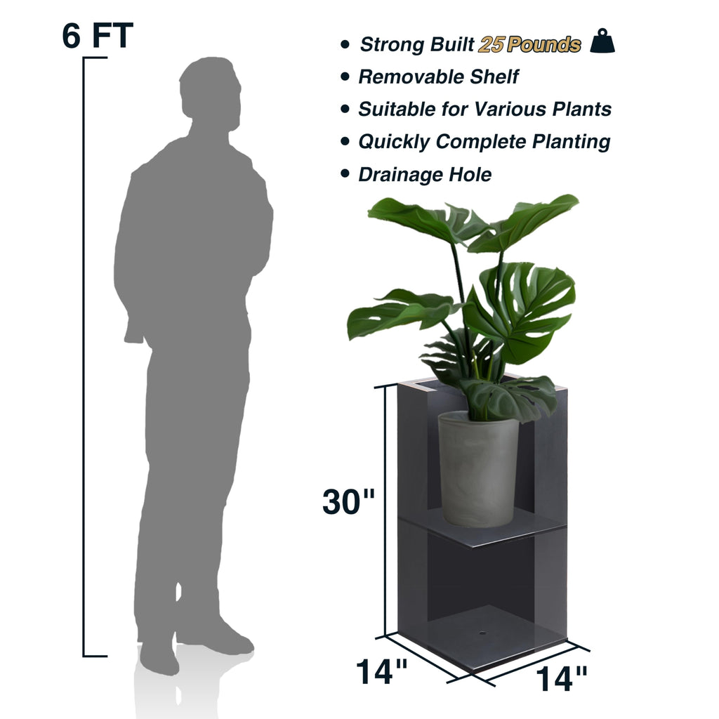 14Lx14Wx30H Heavy-duty Metallic Tall Planter for Outdoor Porch/Patio