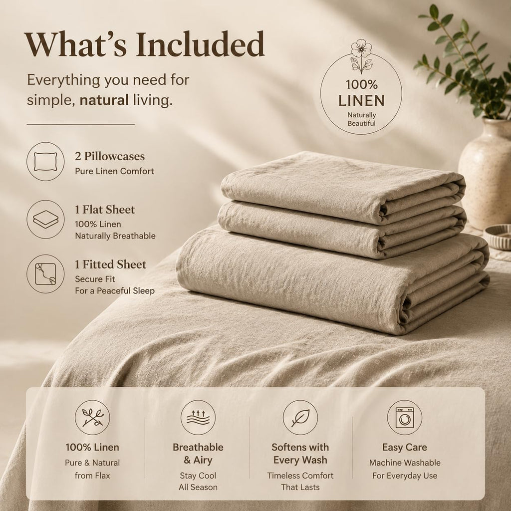 100% French Linen Sheets California King, 4 Pcs, 18-24" Deep Pocket