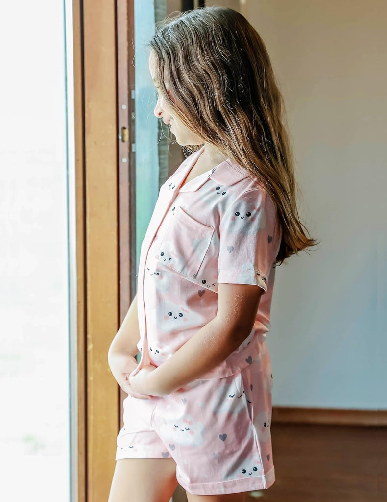 Girls Pajamas Sets Short Sleeve Kids Pjs Button Down Sleepwear