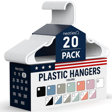 Plastic Hangers 20 Pack - Made in The USA - 6lb Capacity Standard Clothes Hangers with Notches and Reinforced Edges