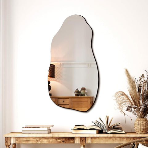 32'' x 18'' Irregular Asymmetrical Wall Mirror Bathroom Entryway, Modern Decorative Mirror Hanging