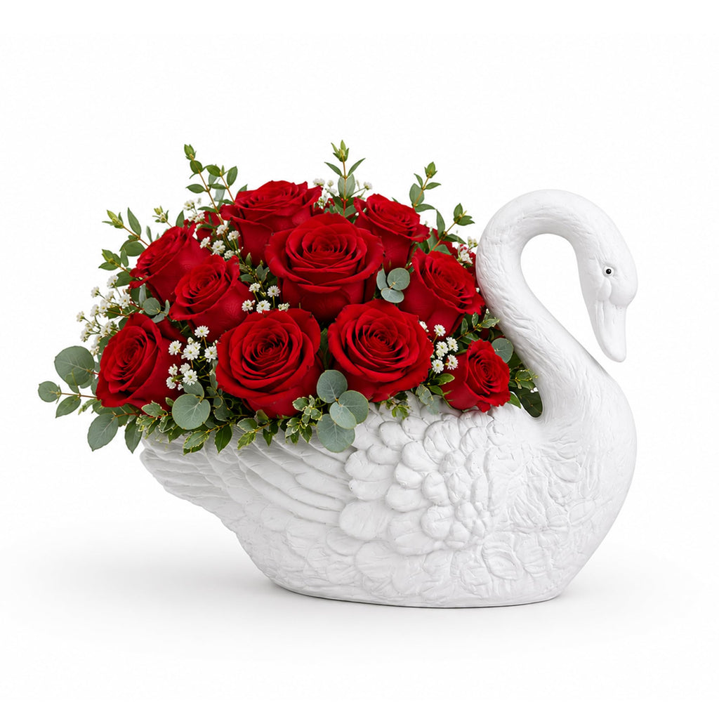 Swan Cast Stone Planter Garden Decor - White