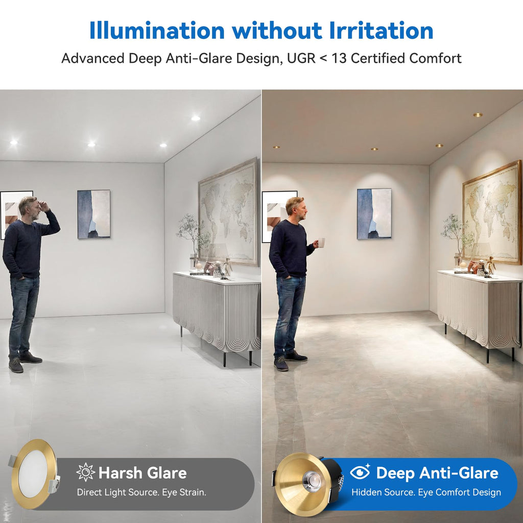2 Inch Anti-Glare Gold Recessed LED Lights COB Spotlight, 6-Pack
