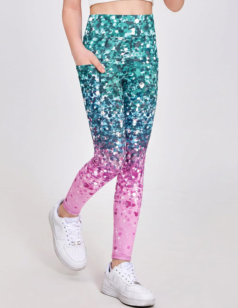 Girls Athletic Leggings with 4 Pockets Kids Workout Yoga Pants