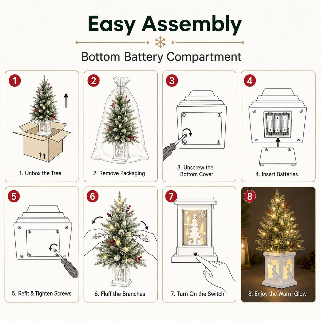 3ft Pre-Lit Holiday Christmas Tree, Artificial Christmas Tree with Timer Function and Led Lights, Snowman and Red