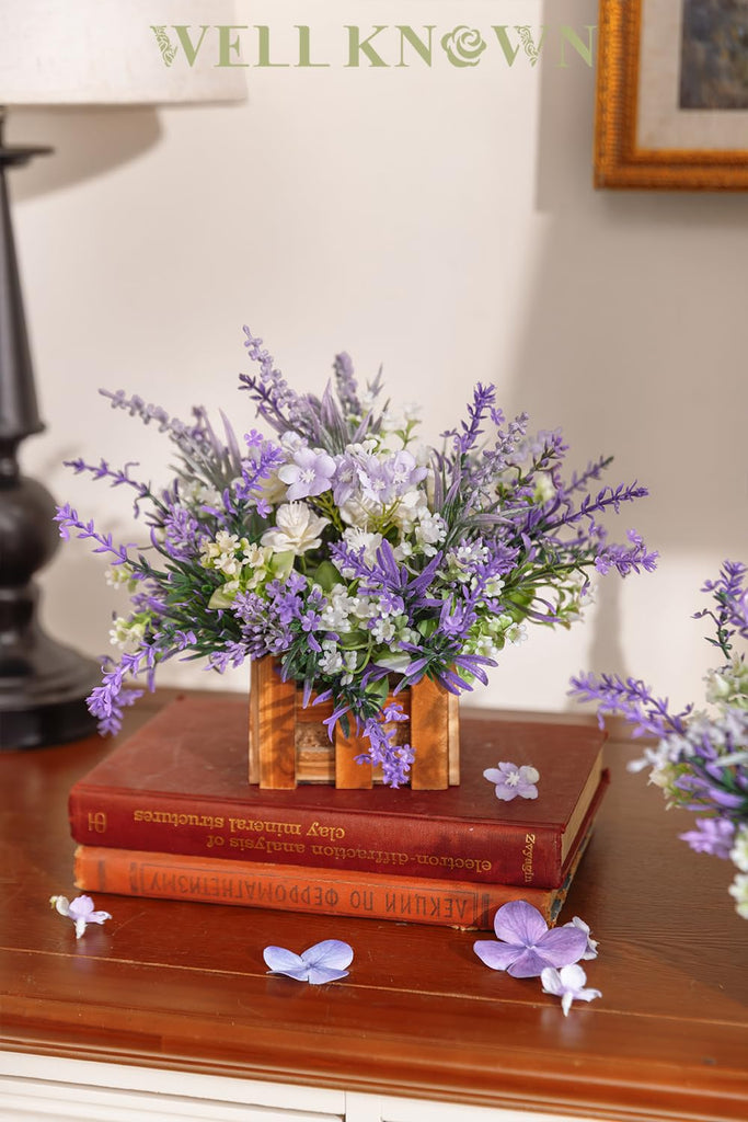 Artificial Lavender Plants in Wooden Baskets - Set of 2