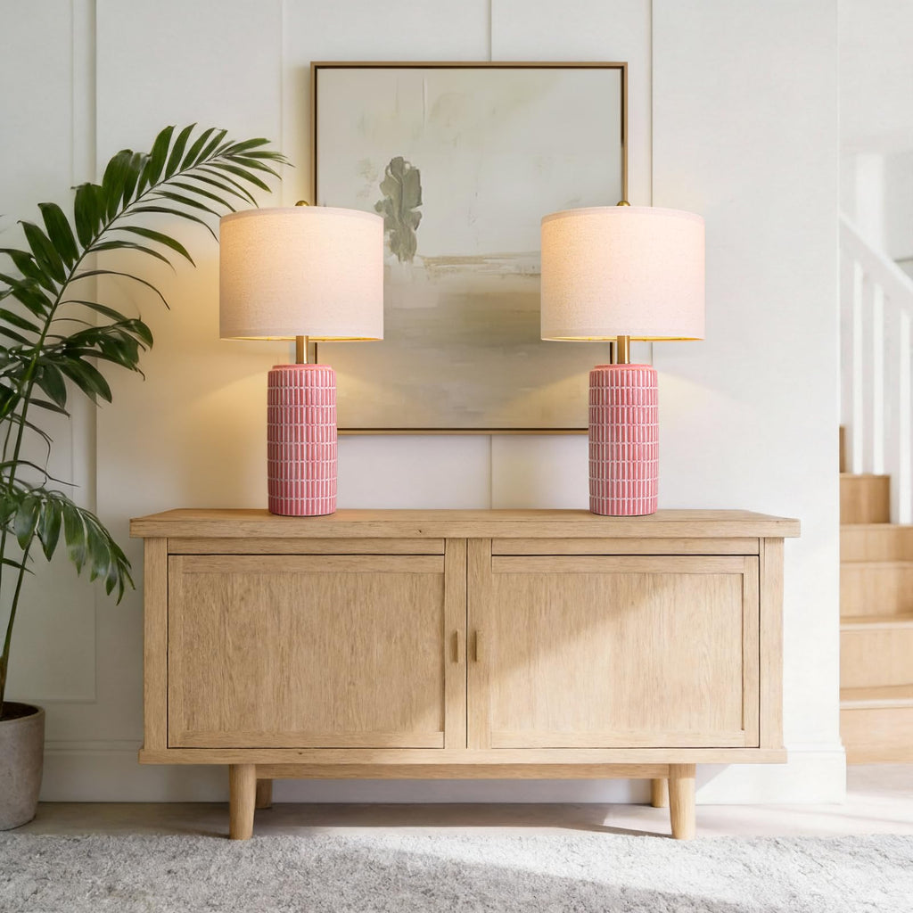 23" Ceramic Table Lamps, Farmhouse Bedside Lamps Set of 2, Rustic Nightstand Lamps Sideboard Entryway Hallway Decor