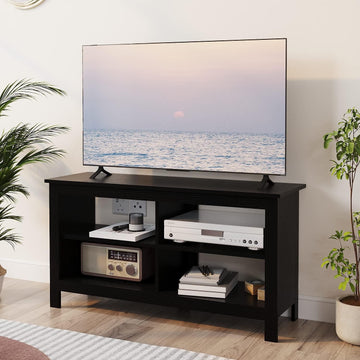 43 Inches TV Stand, Mid Century Modern Entertainment Center with 4 Open Shelves Farmhouse TV Media Console Table