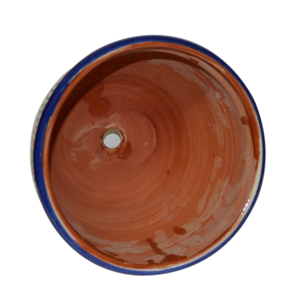 Handmade Ceramic Flower Pot Moroccan Indoor Outdoor Mediterranean Spanish Style Garden Drain Hole Planter White Blue