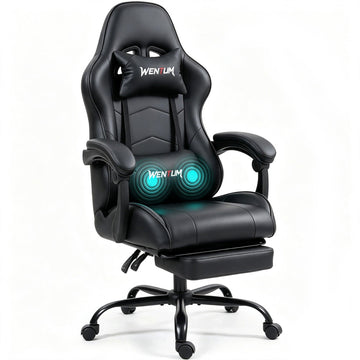 Gaming Chair with Footrest for Adults, PU Leather Massage Racing Video Game Chair with Lumbar Support for Men Women