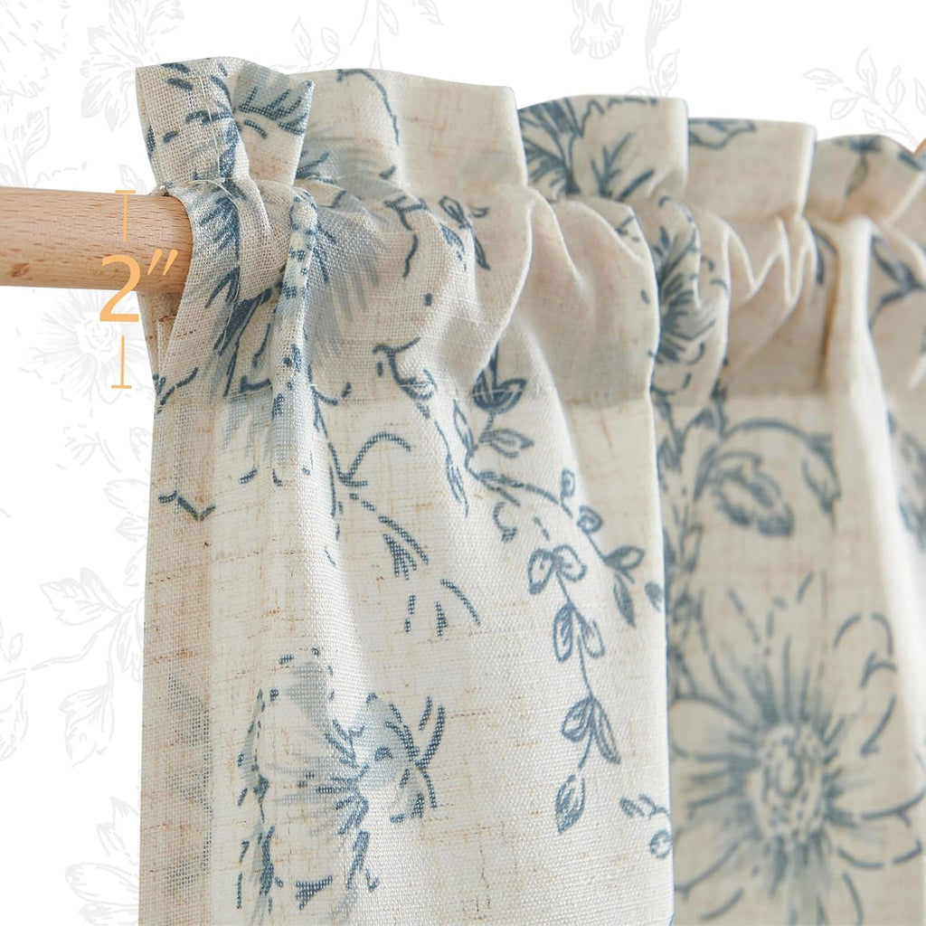 Floral Kitchen Curtains Set Linen Tier Curtains and Valance Farmhouse Drapes for Small Windows 36 Inch Length for