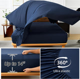 Luxudecor Blue Comforter Set Queen, 7 Pieces Stripe Geometric Bed in a Bag, Geometric Comforter and Sheet Set